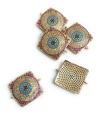 Evil Eye Charm; CZ Micro Pave Square Connector; Jewelry Findings; Supplies; N/A Does Not Apply - фотография #8