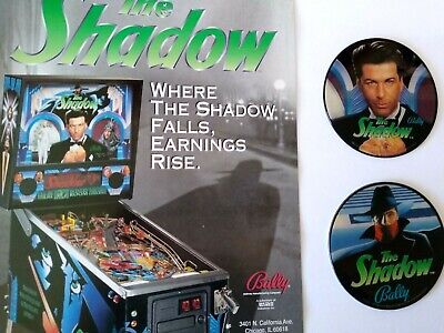 The Shadow Pinball FLYER and 2 Promos Alec Baldwin Plastic Coasters Original NOS Bally The Shadow - фотография #2