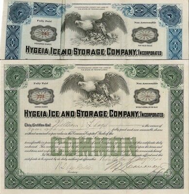 Hygeia Ice and Storage Company, Inc > 1920s Pennsylvania old stock certificate Без бренда