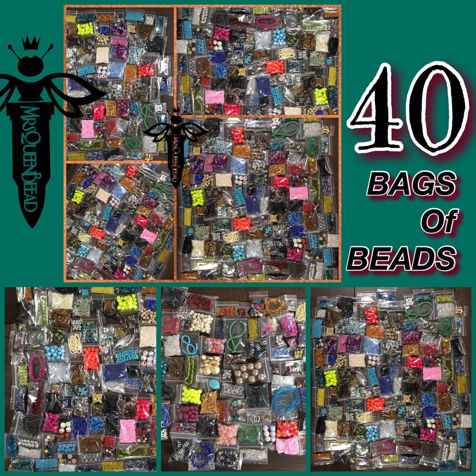 Lot Of BEADS 40 Bags Jewelry Making Supplies Loose Mixed Glass Acrylic Metal👑🐝 MrsQueenBeead