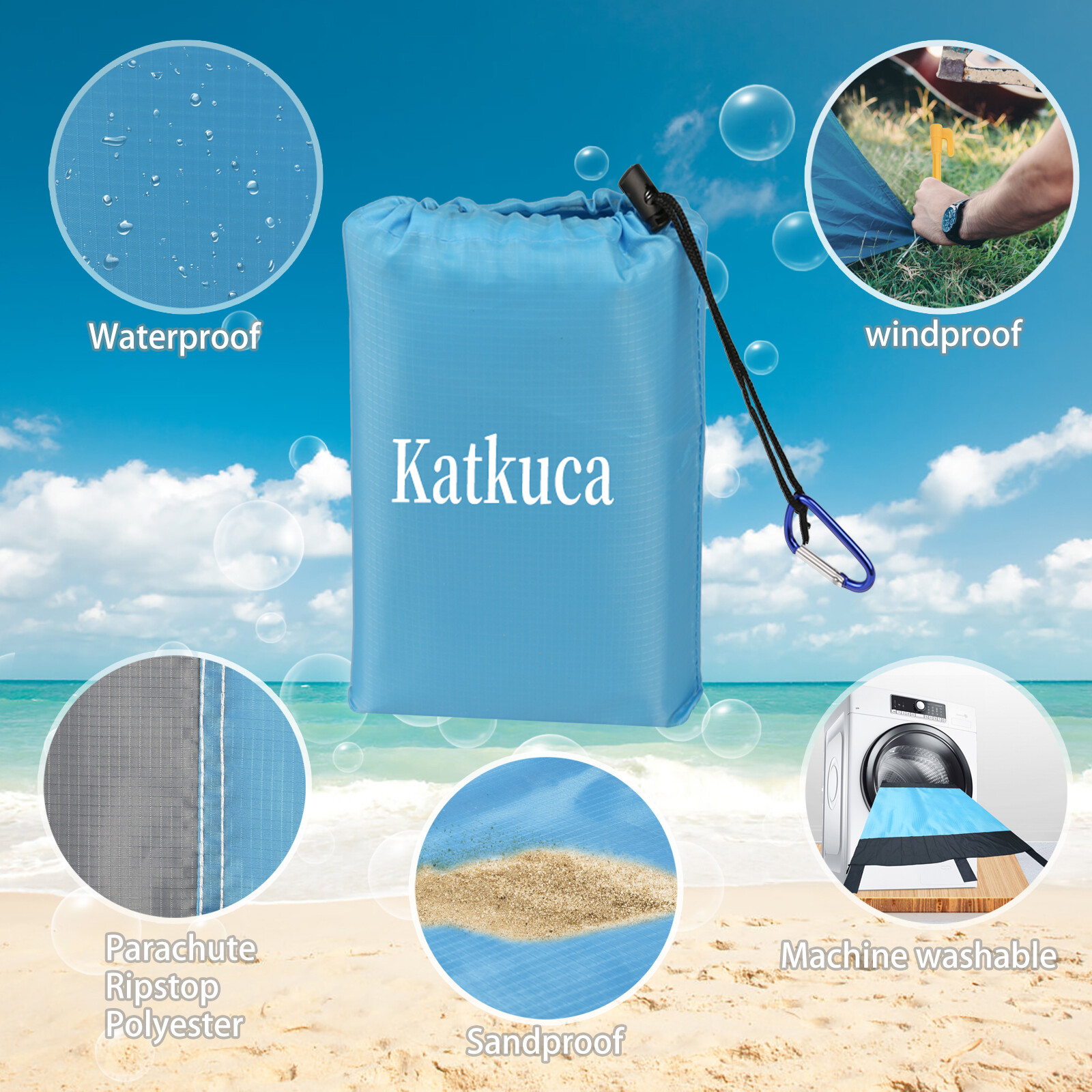 Beach Mat Picnic Pad 108x85" Outdoor Waterproof Pocket Sandproof Camping Travel VECELO - фотография #3