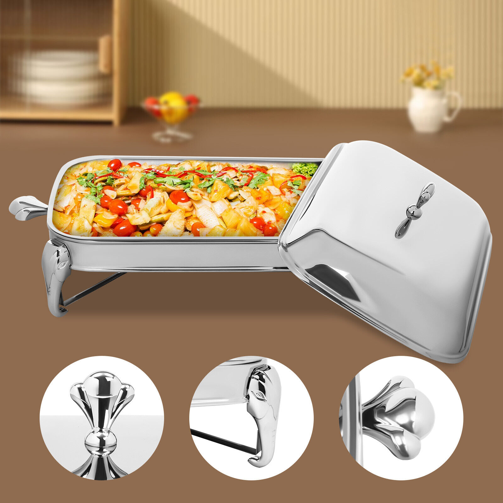 Stainless Steel 2.9L Silver Buffet Set Chafing Dish Rectangular Tray Food Warmer Unbranded