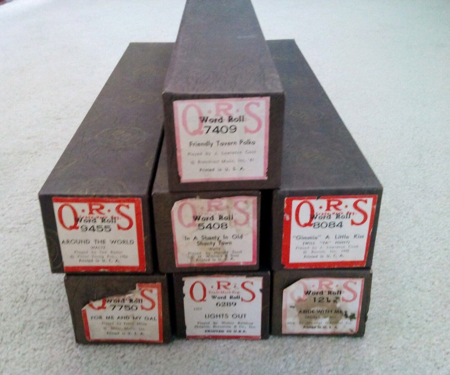 Lot of 7 Vintage QRS Player Piano Word Rolls Bought New 1 Owner  QRS