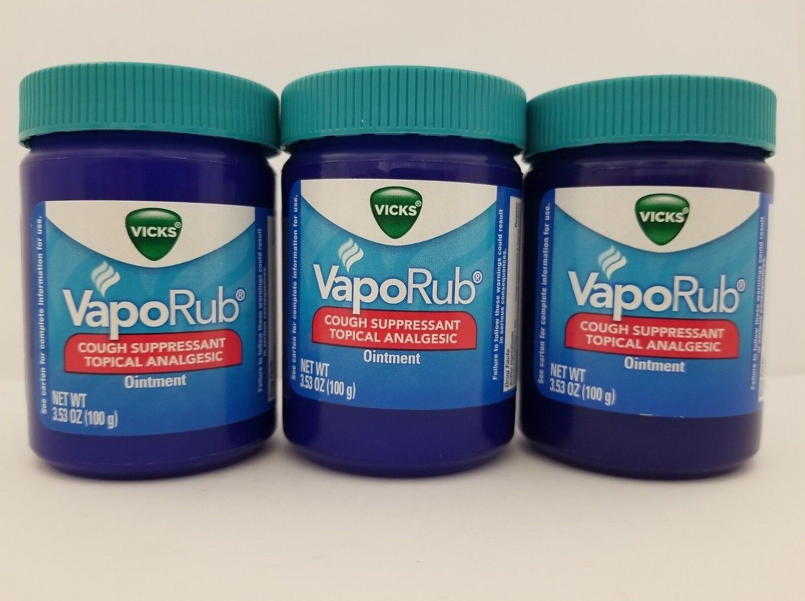 Vicks VapoRub Ointment Camphor Cough Suppressant Topical 100g 3PK Exp 1/24+ Vicks 223311