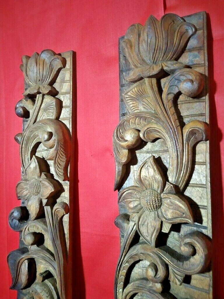 Vintage Wall Panel Pair Wooden Floral Hindu Temple Peacock Carving Decor Door US Без бренда - фотография #8