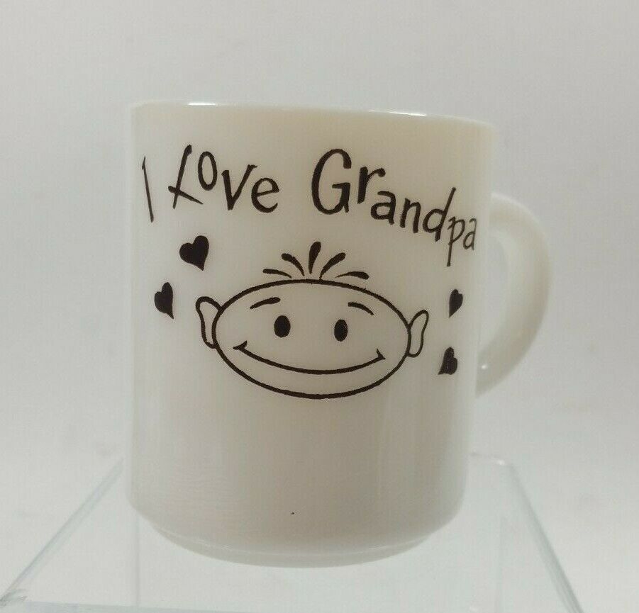 Grandparents I Love Grandma Grandpa Coffee Mugs Vintage Gift Milkglass Set of 2 Unbranded - фотография #5