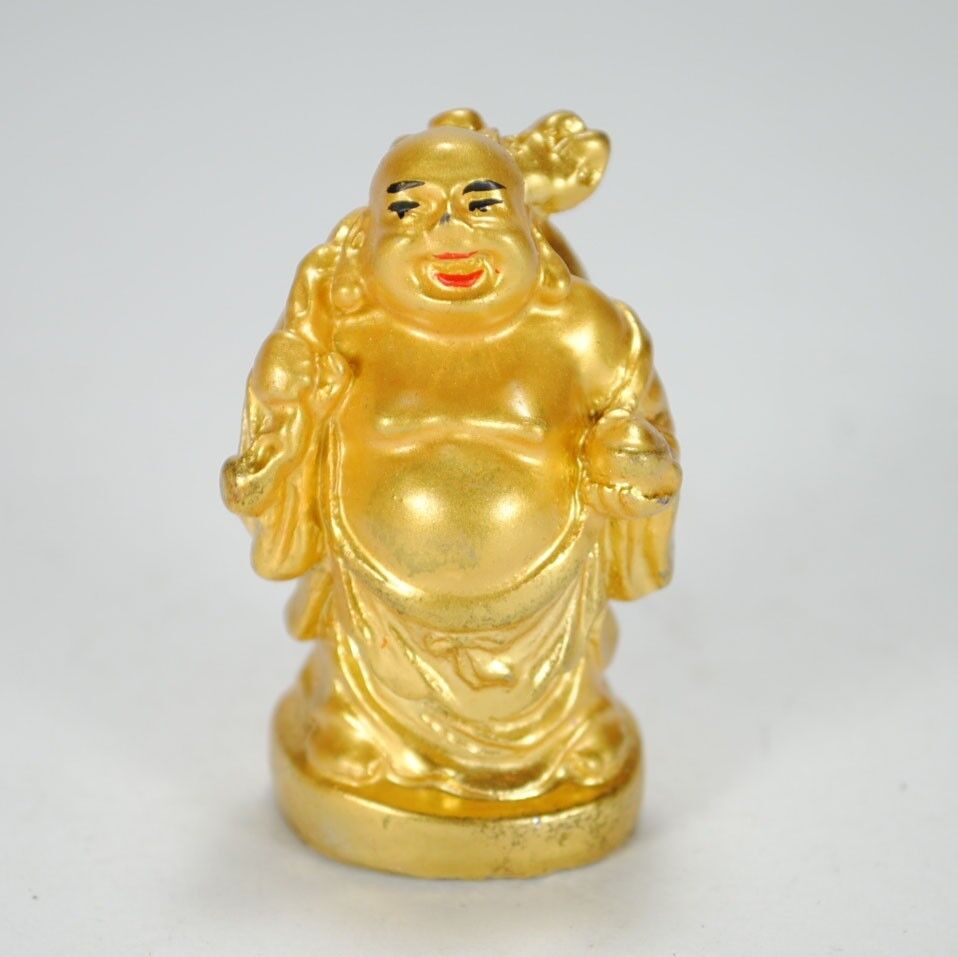 SET OF 6 GOLDEN HAPPY BUDDHA STATUES 2" Gold Color Hotei Fat Laughing Resin Lot Без бренда - фотография #3