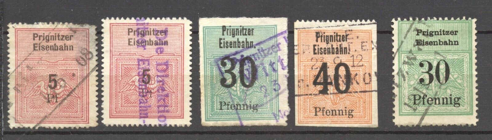  Railroad Stamps 1907 Prignitzer EB Erler Lot of 5, used Без бренда