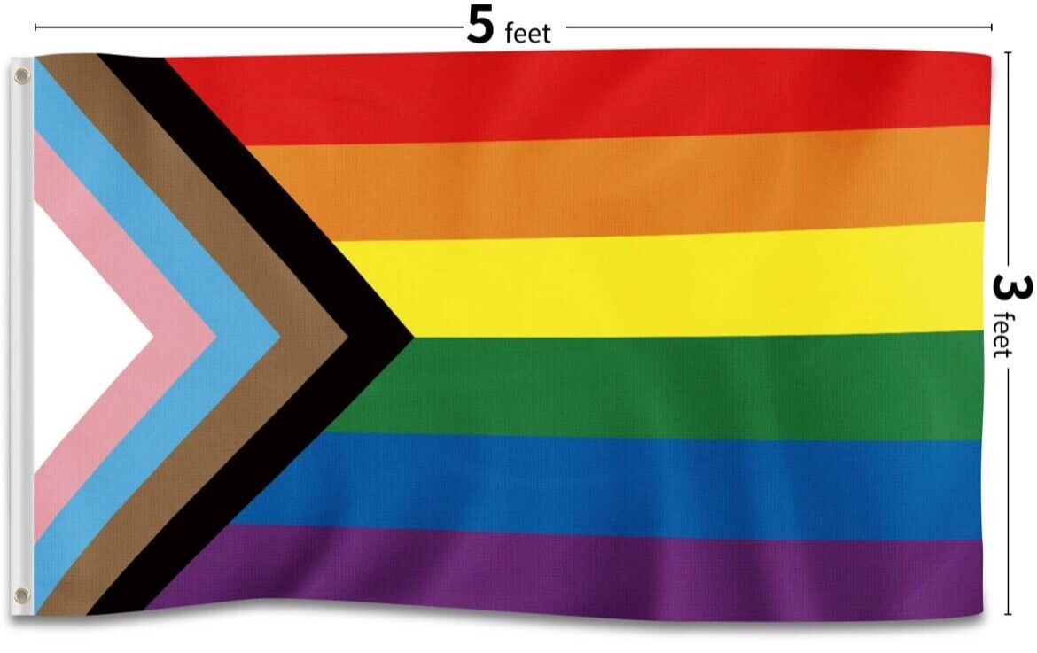 Progress Pride Rainbow Flag 3x5 ft LGBTQ Gay Lesbian Trans People of Color Без бренда - фотография #4