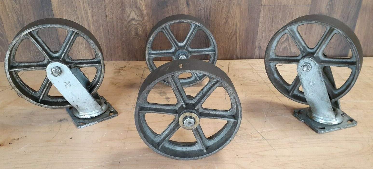 Vintage Cast Iron Wheels Industrial Factory Cart SET- Table Hit Miss Cart Wheels Без бренда