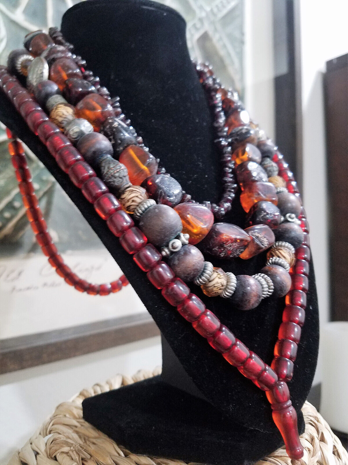 Stunning artisan SET of 4 necklaces Tibetan amber bakelite stone quartz Unbranded - фотография #9