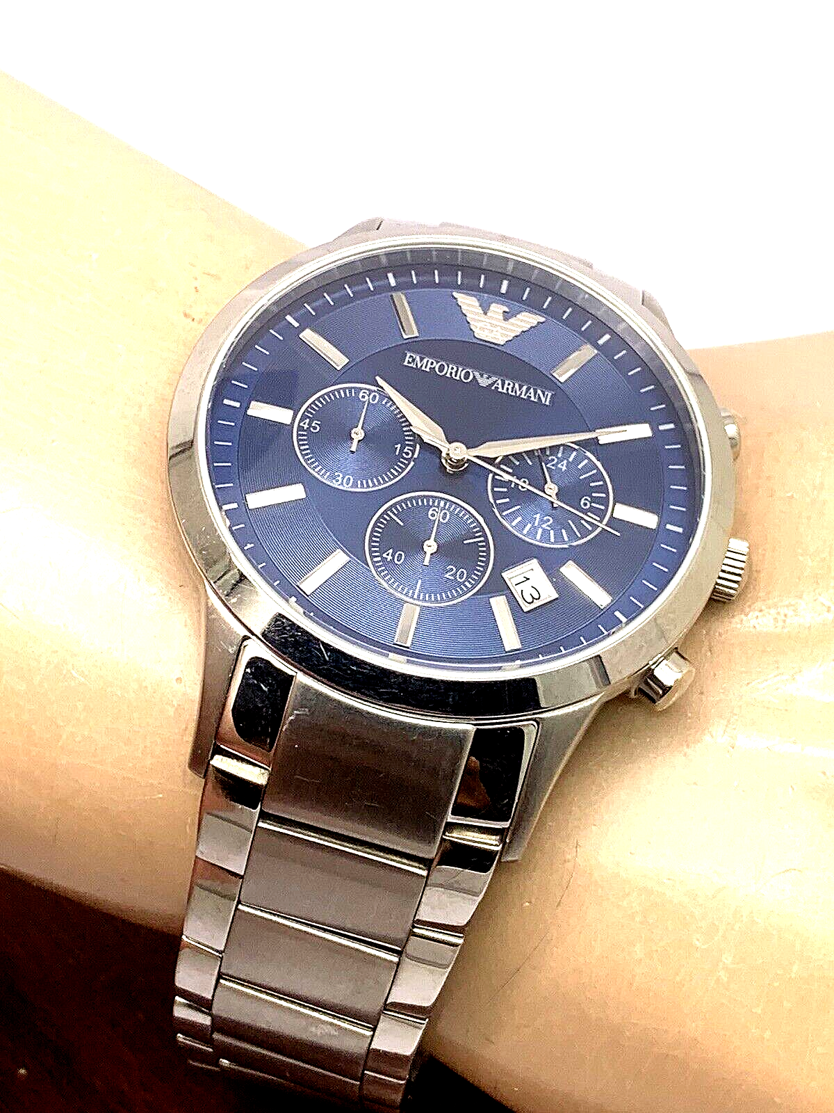 Emporio Armani Men's Watch AR2448 Quartz Chronograph Blue Dial Stainless Steel Emporio Armani AR2448 - фотография #4