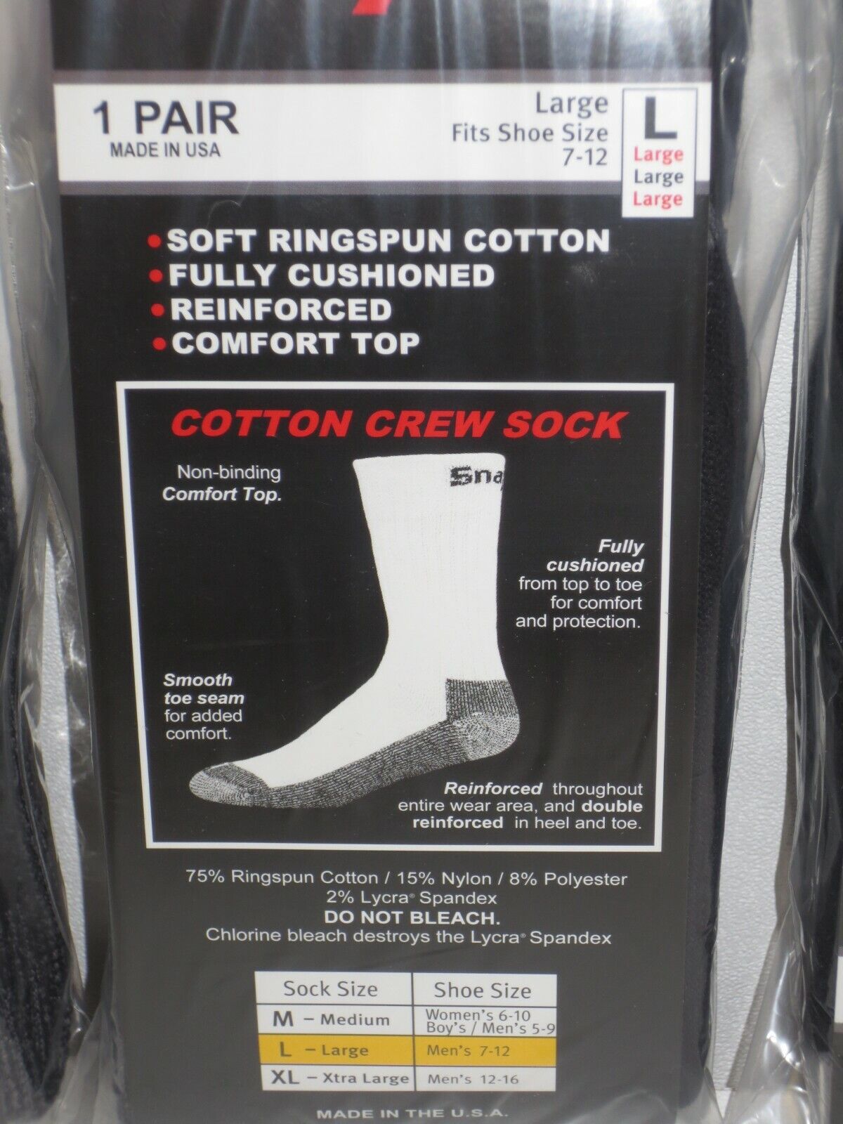 6 PAIRS - Snap-On Crew Socks Men's BLACK - LARGE ~ FREE SHIP ~ MADE IN USA *NEW* Snap-on - фотография #5