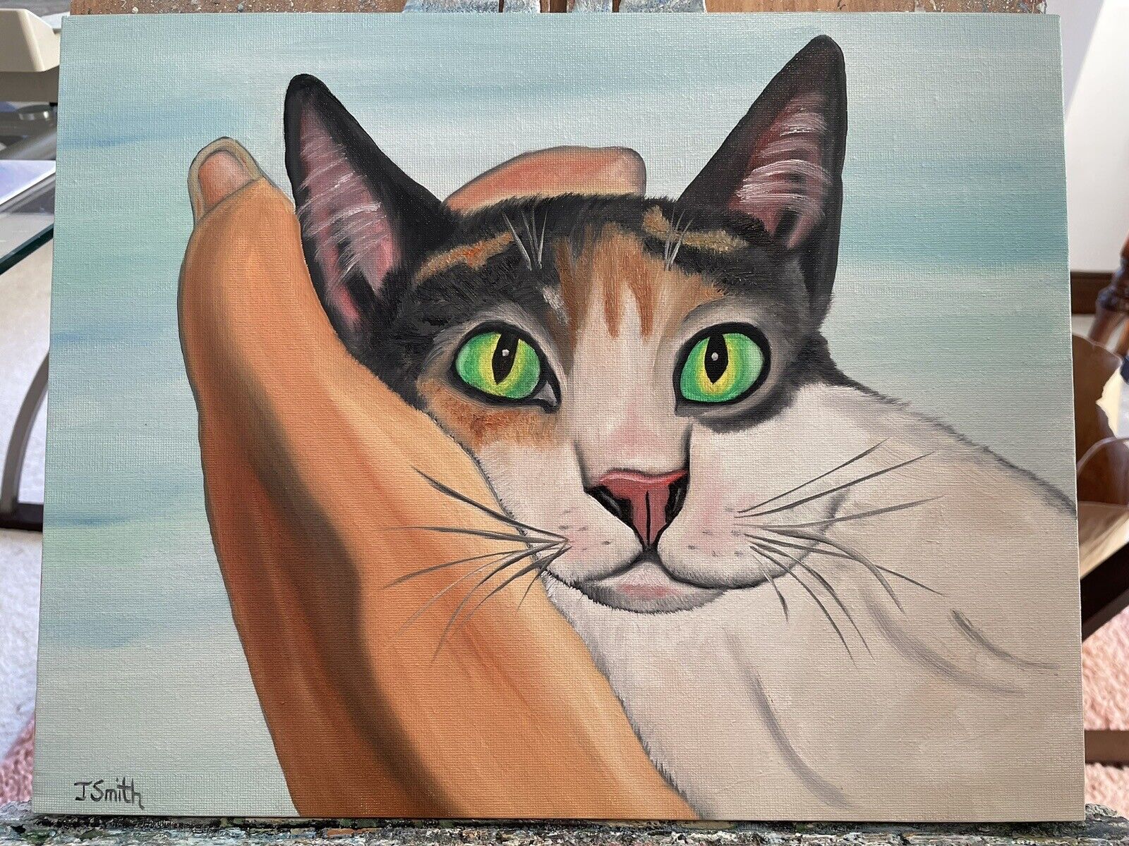 Original oil painting signed 11 x 14 Cute Calico Cat Без бренда - фотография #6