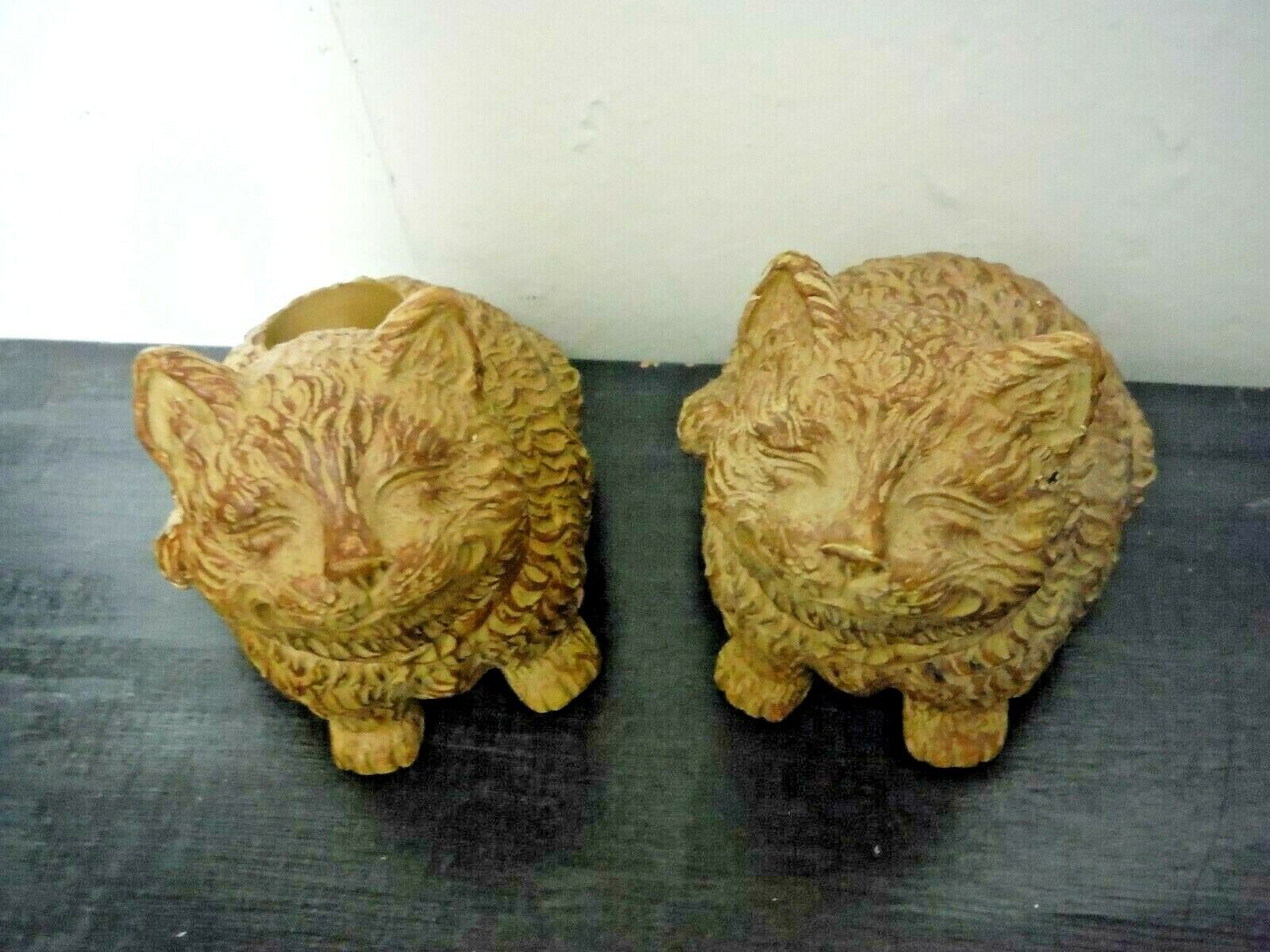 Pair Happy Brown Persian Resin Cat Kitty Figurines, 1 Candle Holder Unbranded - фотография #2