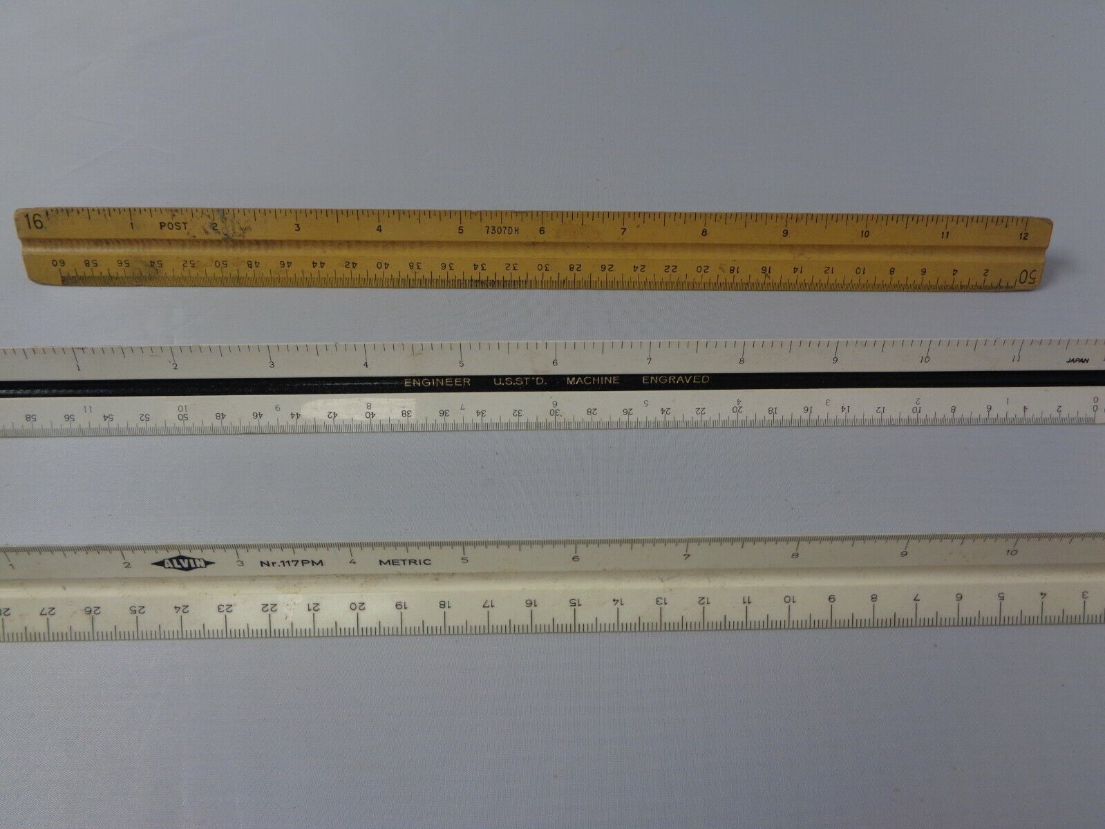Lot of 3 vintage triangle drafting engineering rulers Alvin Germany and Japan Без бренда