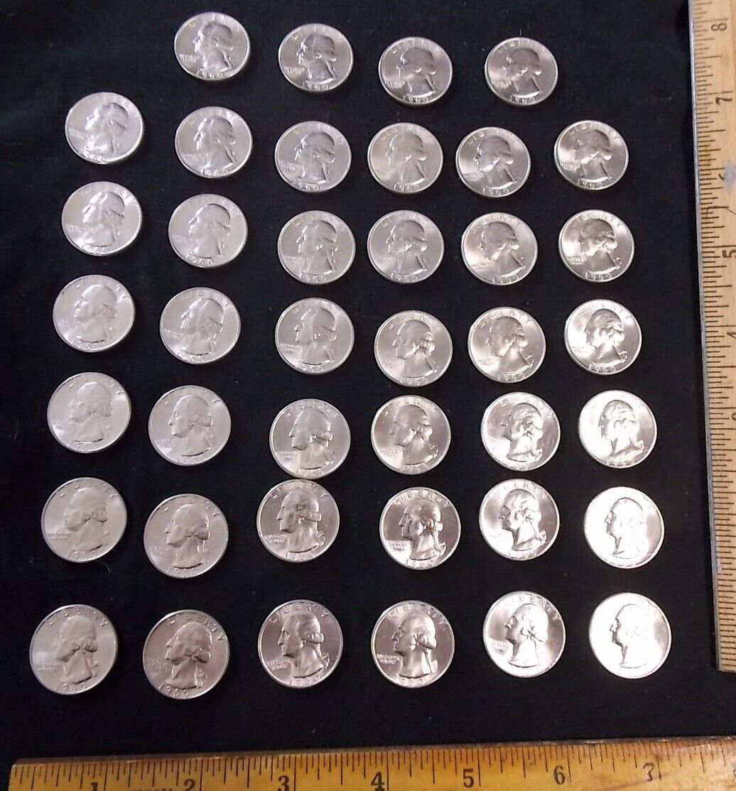 1 ROLL, 40 PCS 90% SILVER 1960-D WASHINGTON QUARTERS, BU UNCIRCULATED Без бренда - фотография #5