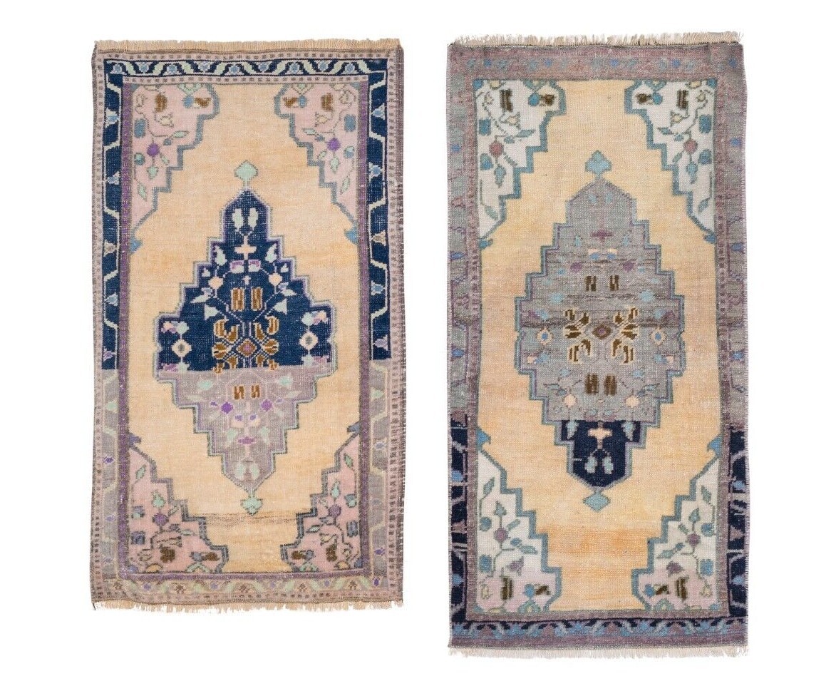 Front of Kitchen Sink Rug Hand Made Faded Mini Rug - a Pair 1'8" X 3'3" Handmade