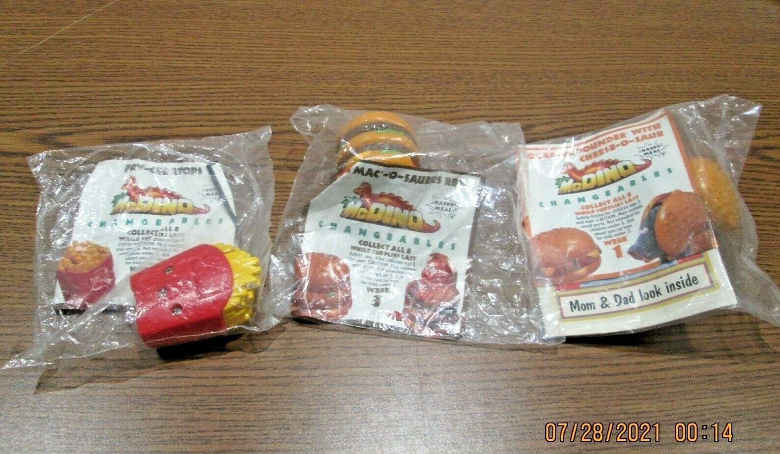 3 McDonalds Happy Meal Toys Changeable's 1990 Burgers  & French Fries NIP McDonald's