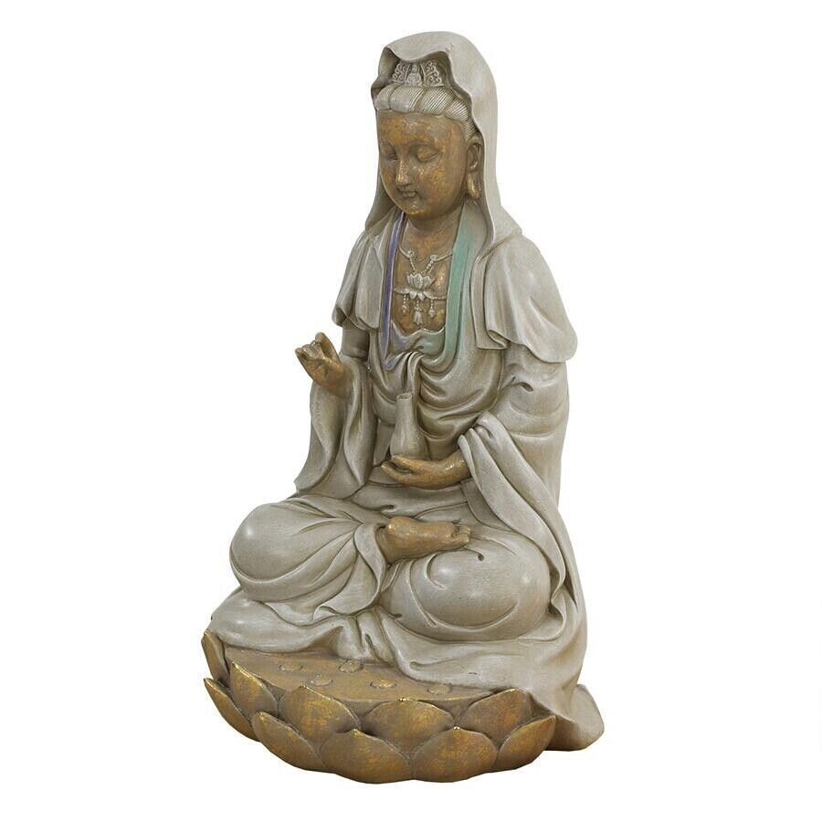 Quan Yin Buddha Sitting on a Lotus Statue, Guanyin, Kwan, Asian Bodhisattva Deco Без бренда - фотография #2