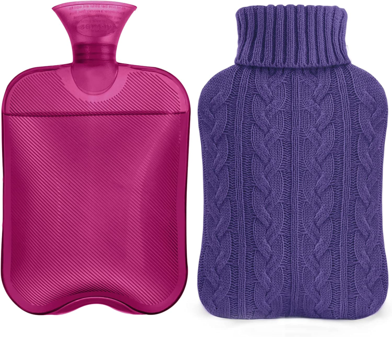 Samply Hot Water Bottle- 2 Liter Water Bag with Knitted Cover,Transparent Purple OIP - фотография #2