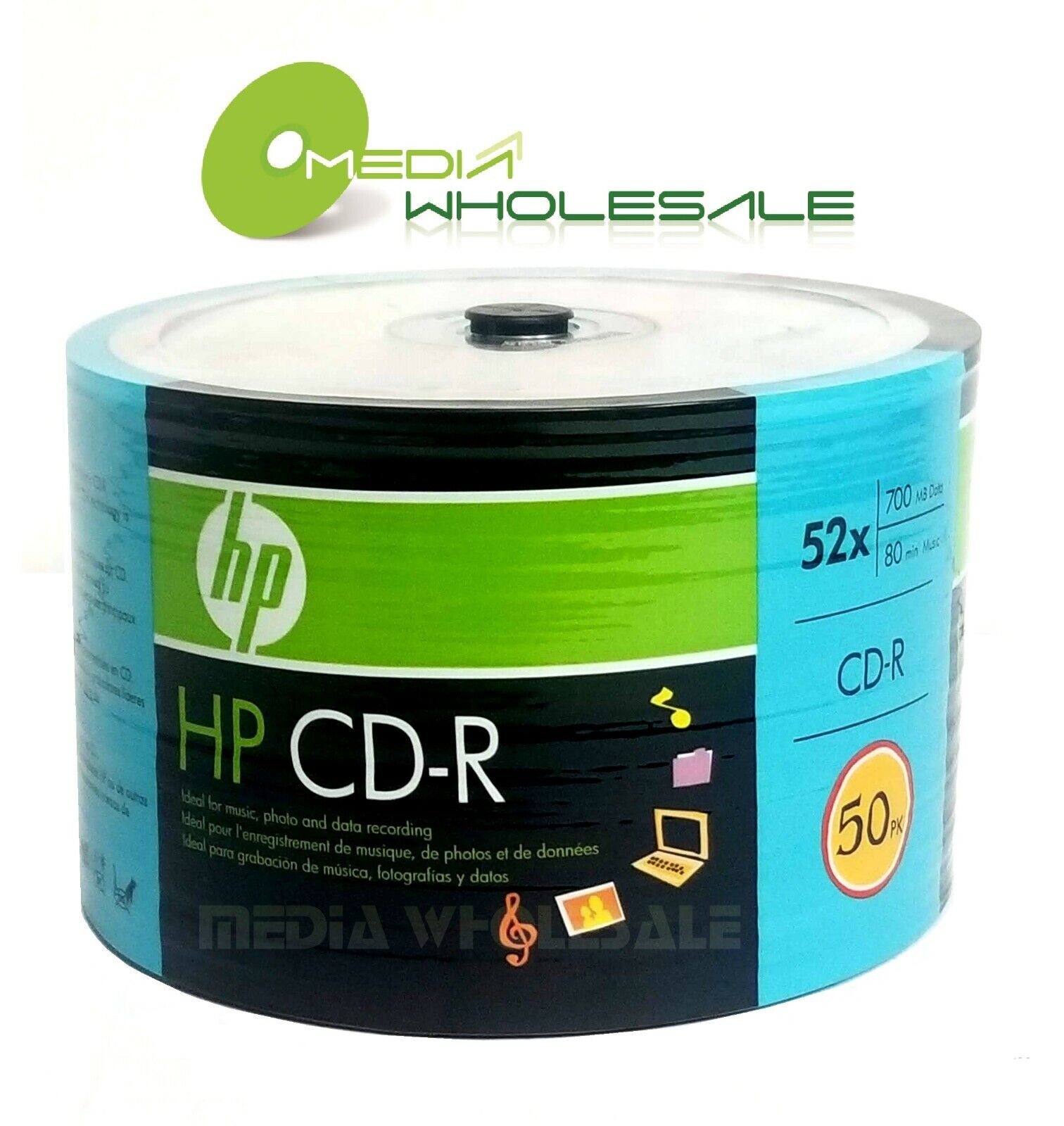 50 Hp CD-R CDR Discs Logo 52X 700MB 80MIN In ECO Spindle (Storage) HP CR00070B