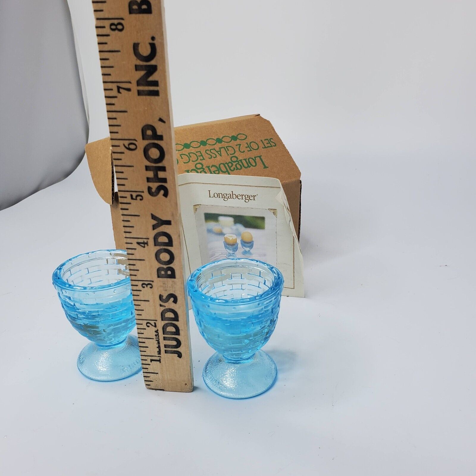 Longaberger 2002 Set Of 2 Blue Glass Egg Cups #10076 - Made In The USA - NIB Longaberger - фотография #3