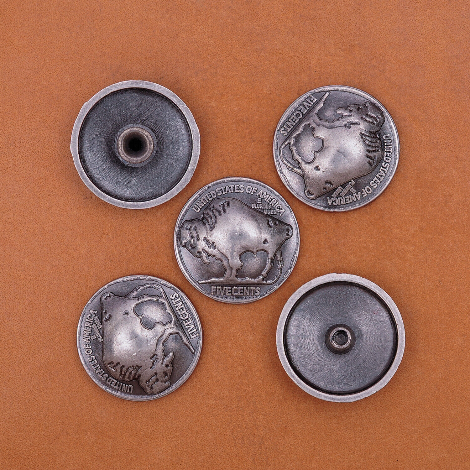 5pcs Western Southeast American Bison Bull Buffalo Leathercraft Coin Concho Unbranded Does not apply - фотография #6