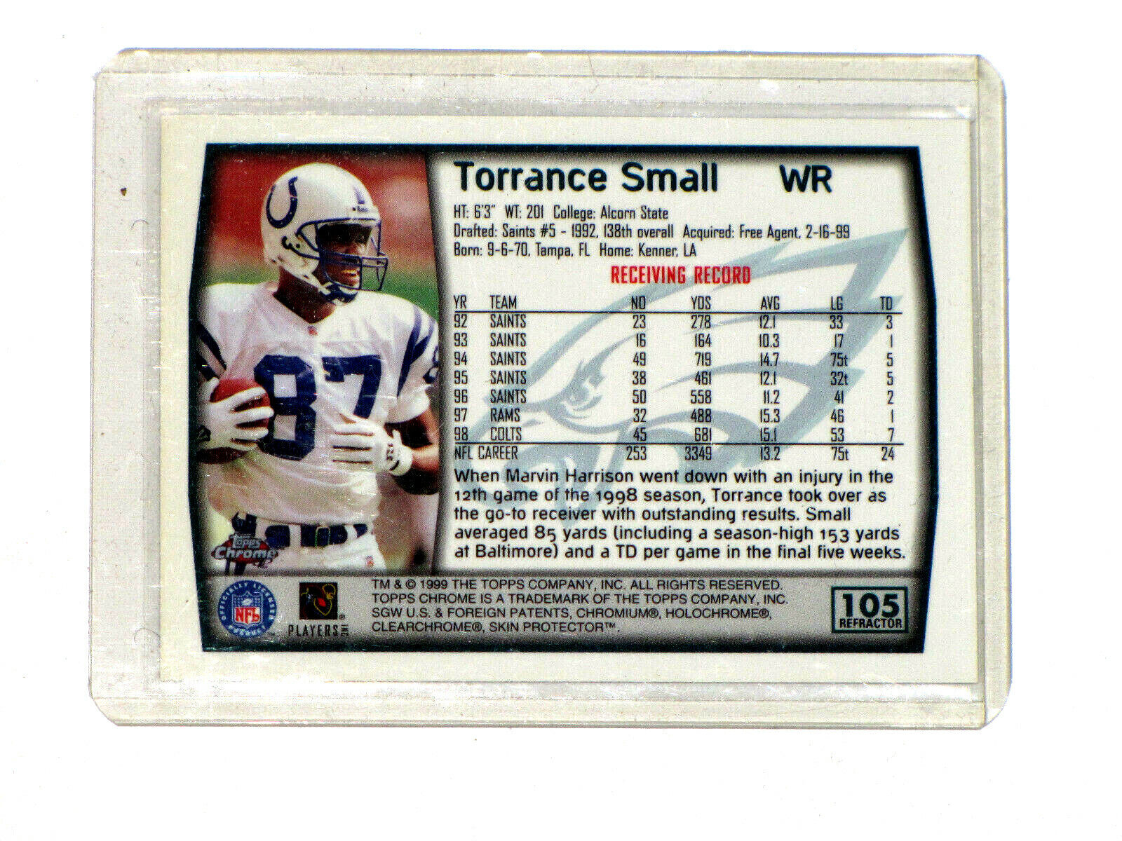 Lot Of 2 1999 Topps Chrome Football Card #105 Torrance Small  Без бренда - фотография #6