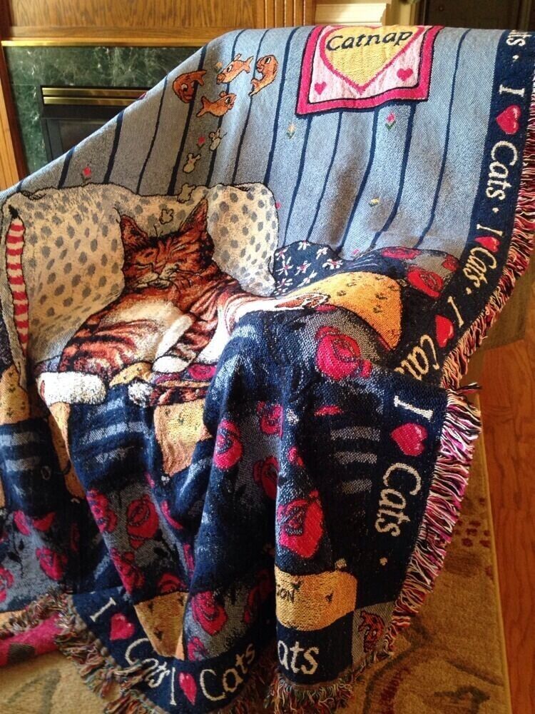 I Love Cats Striped Tabby Catnap Gary Patterson Danbury Mint Throw Blanket NOS Unbranded - фотография #2