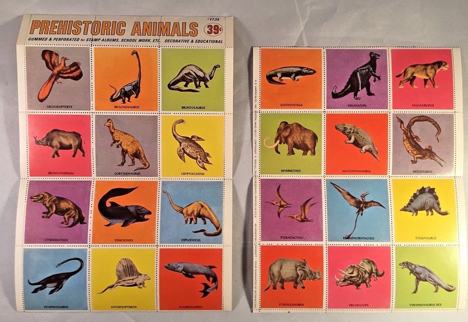 Prehistoric Animals Dinosaur Collector Stamps (RARE) From the 1970s   Без бренда