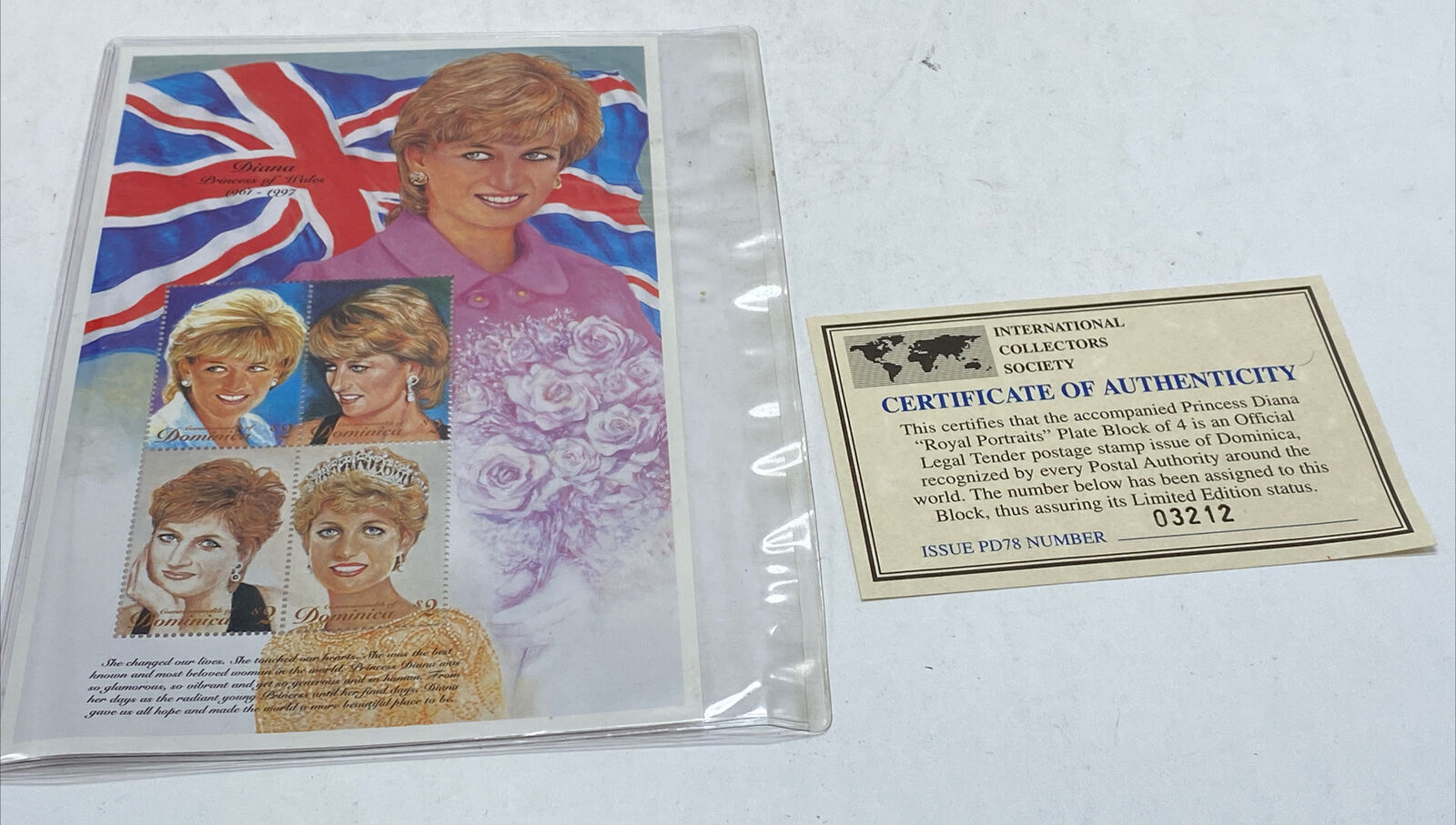 Princess Diana Royal Portraits Plate Block Of 4 Stamps Authenticity Certificate Без бренда - фотография #7