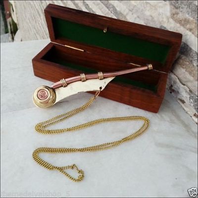 Brass Copper Boatswain Whistle w Wooden Box Bosun Call Pipe 5.5" Maritime Gift Без бренда - фотография #2