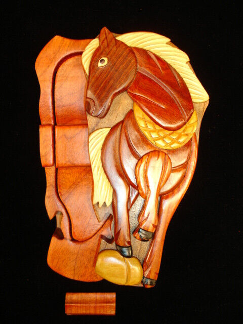 Hand crafted 3D Intarsia Wood Art HORSE Puzzle Wooden Box Wild Animal Без бренда - фотография #2