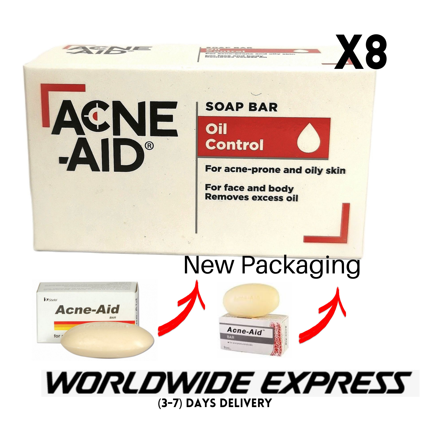 ACNE-AID Face and Body Soap Bar Oil Control 8x100g For Acne Prone and Oily Skin Acne-Aid
