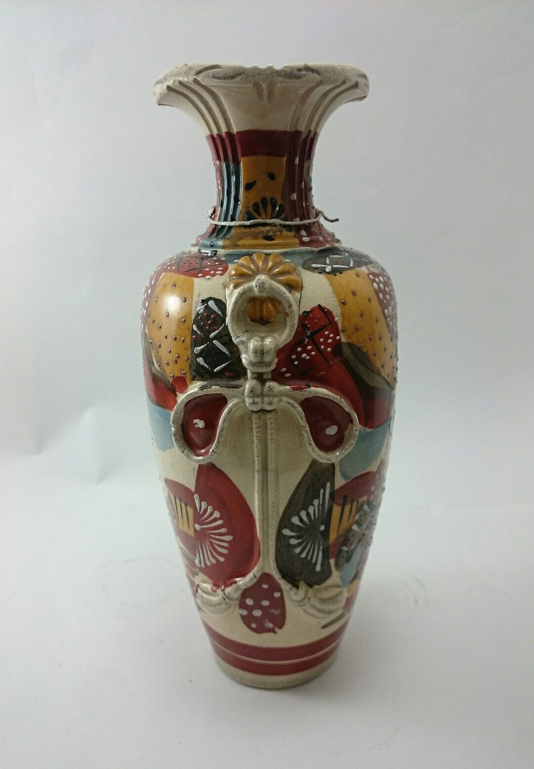 JAPANESE VASES Vintage Pair Ornate Asian Painted Craquelure Decor Pot ART  Без бренда - фотография #9