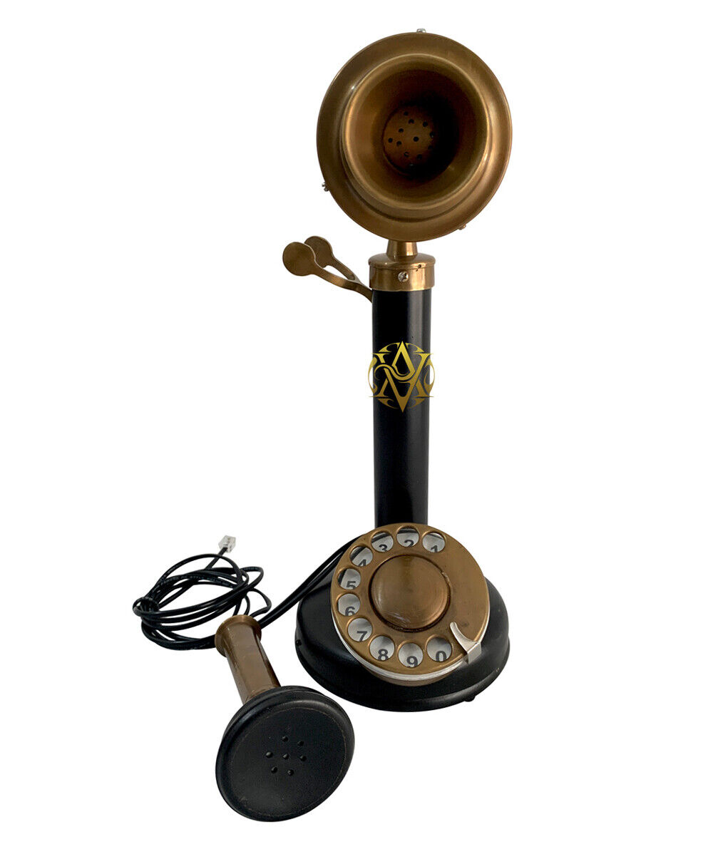 Antique Brass Station Phone Candlestick Telephone Rotary Dial Vintage Home Décor AV - фотография #3
