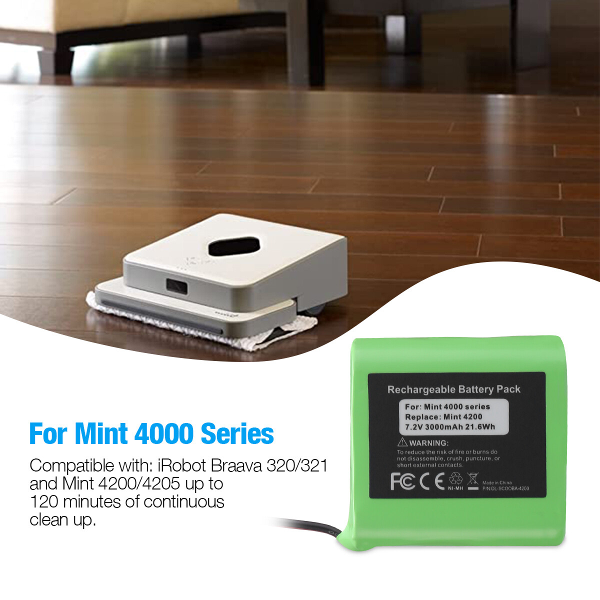 7.2V 3000mAh Replacement Battery for iRobot Mint 4200/4205 & Braava 320/321 Unbranded Does not apply - фотография #6
