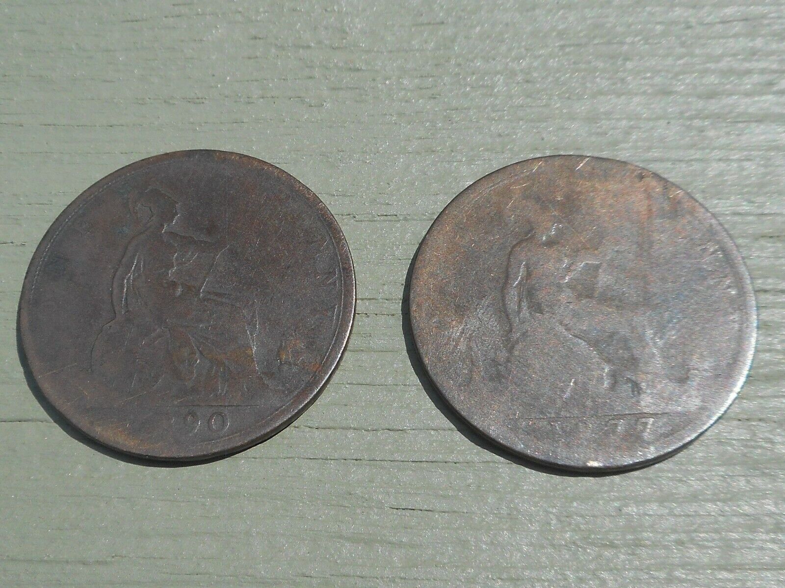1877 & 1890 LOT OF 2 COINS BRITAIN One Penny 1 Pence Cent Queen Victoria Без бренда - фотография #9