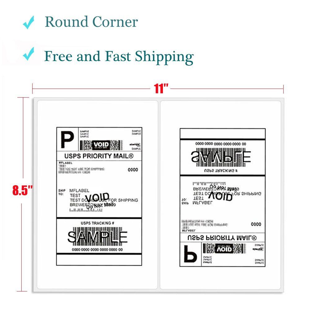 Premium Round Corner Shipping Labels 8.5"X5.5" Half Sheet Postage Self Adhesive Unbranded/Generic Does Not Apply