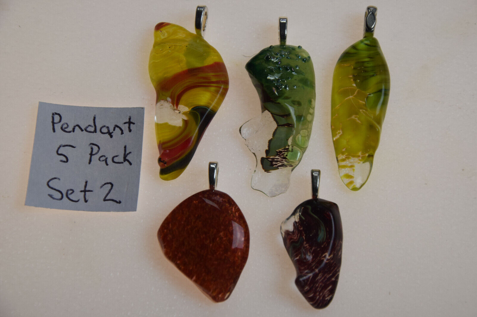 s2 Made In USA Fused Glass Pendants 5 Pack + 5 pcs 18" Soft Leather Necklace Artisan - фотография #4
