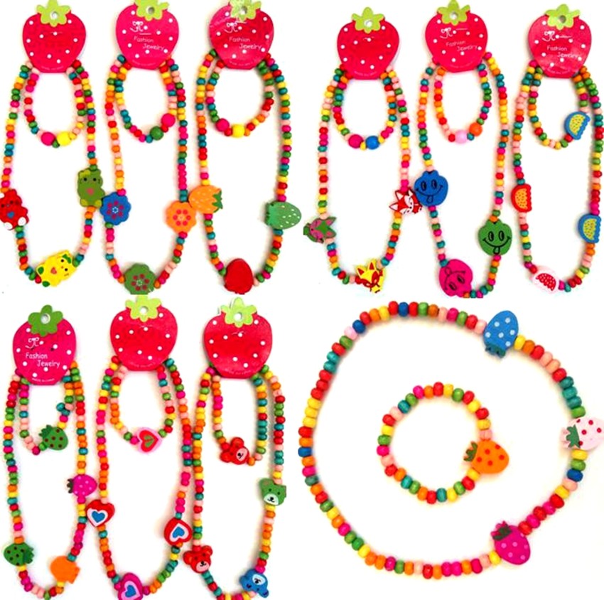 12pcs(6sets) Girls Kids Natural Wood Beads Cute Bracelet Necklace Party Bag Gift Unbranded - фотография #5