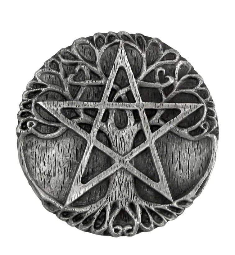 Pewter Tree Pentacle Paten Altar Tile Disk Dryad Design Wiccan Ritual Supplies Без бренда