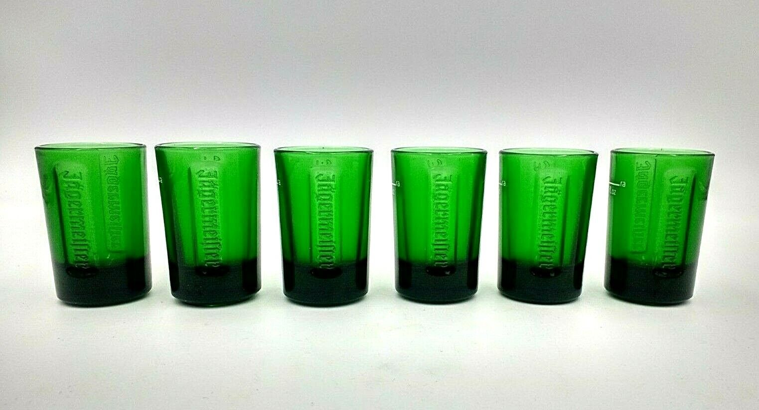 6 New Embossed Green Glass 1 Ounce Jagermeister Shot Glasses Jägermeister