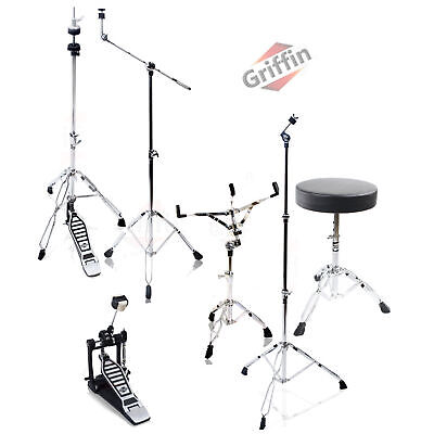 Drum Hardware PACK - GRIFFIN Cymbal Stand Set Snare Hi-Hat Throne Kick Pedal Kit Griffin LG-TS Hardware Pack