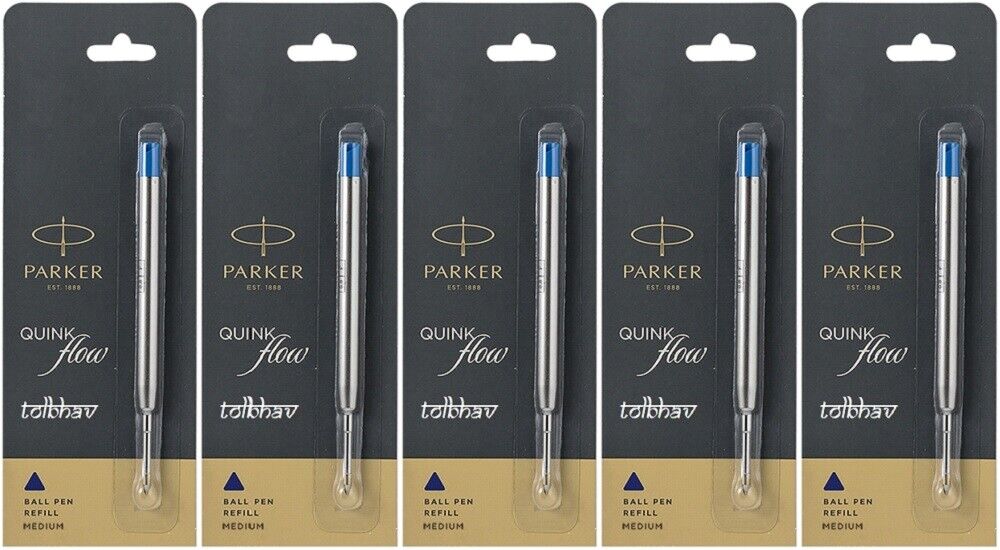 5 X Parker Quink Flow Ball Point Pen BP Refill Refills Blue Ink Medium Nib New PARKER 9000017416