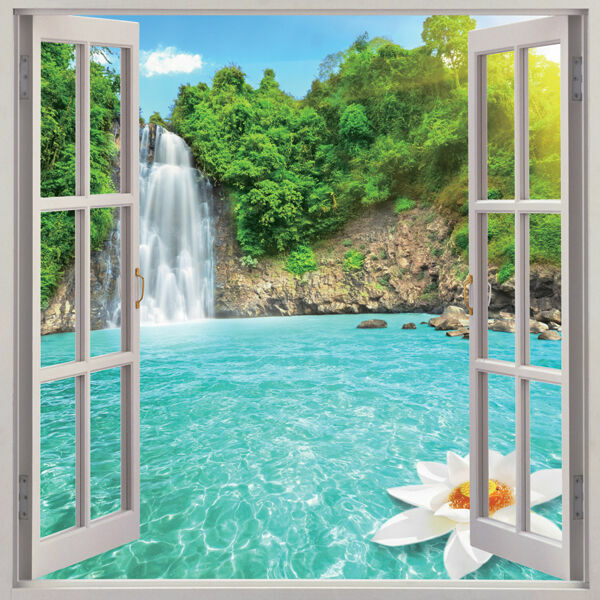 Waterfall 3D Window View Removable Wall Art Sticker Vinyl Decal Home Decor Mural HY Wall Art Does Not Apply