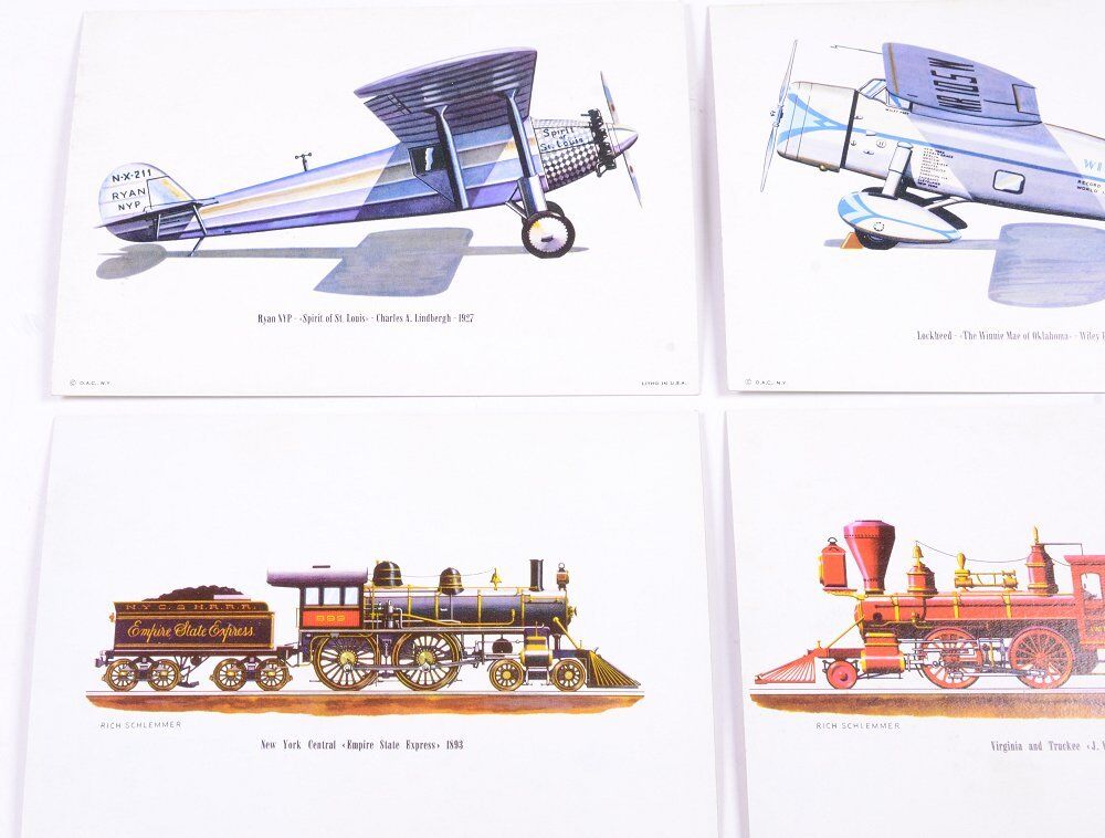 Lot of 4 Vintage DAC NY PLANE & TRAIN Frame-able LITHOGRAPH Card Stock PRINT 5x7 Без бренда