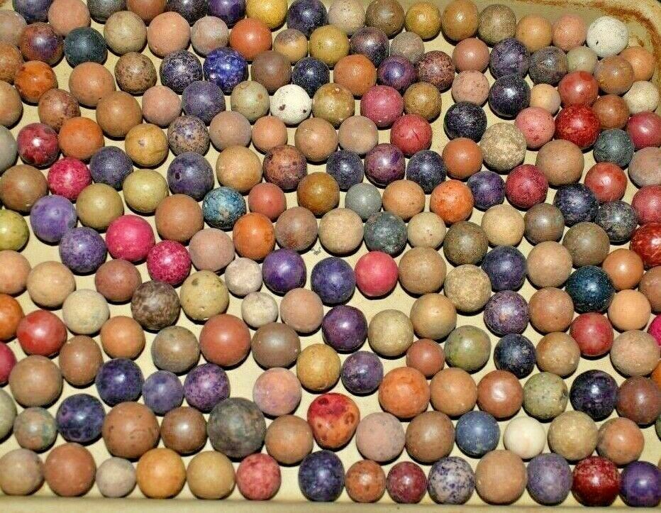1800s Civil War era Colored Dye's Clay Marbles Lot of 24 Size .500" = 1/2" + or- Commies