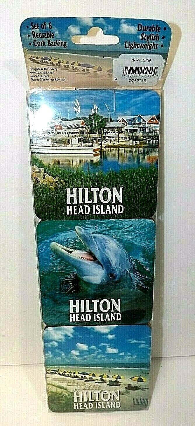 Hilton Head Island Photo Coasters Set 6 Cork Backed Stylish Reusable Souvenir  Без бренда - фотография #2